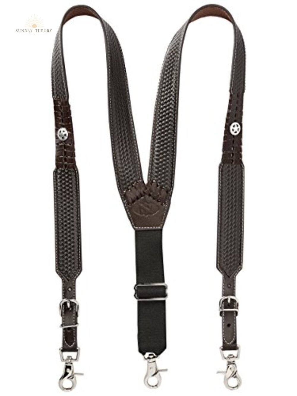 Genuine Leather Star Basket Suspender with Clip Adjustable